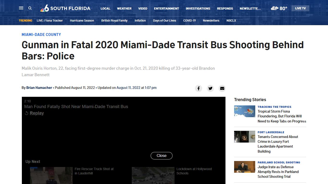 Gunman in Fatal 2020 Miami-Dade Transit Bus Shooting Behind Bars: Police